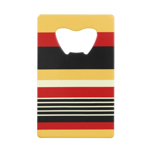 Gele, zwarte en rode strepen creditkaart flessenopener (Achterkant)