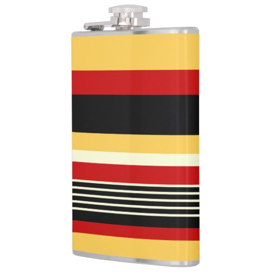 Gele, zwarte en rode strepen heupfles (Links)