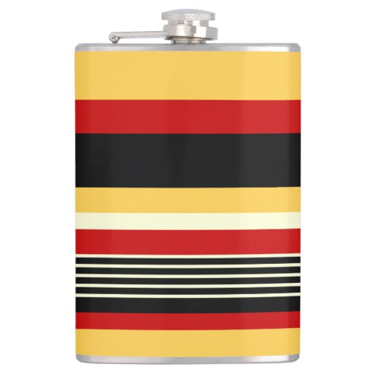 Gele, zwarte en rode strepen heupfles (Voorkant)