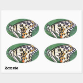 Gele zwarte en witte vlinder op lef ovale sticker (Vel)