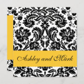 Gele zwarte Floral Damask Wedding Invitations Kaart (Voorkant / Achterkant)