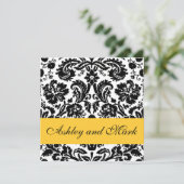 Gele zwarte Floral Damask Wedding Invitations Kaart (Staand voorkant)