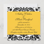Gele zwarte Floral Damask Wedding Invitations Kaart (Achterkant)