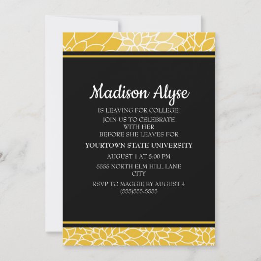 Gele Zwarte Floral die naar het College gaat nodig Kaart (Voorkant)