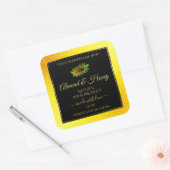 Gele zwarte Glitter-productlabels Ladybug Leaf Vierkante Sticker (Envelop)
