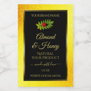 Gele zwarte Glitter-productlabels Ladybug Leaf Voedselcontainer Etiket