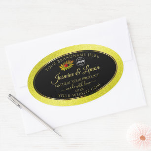 Gele zwarte Glitter-productlabels Ladybug-Logo Ovale Sticker