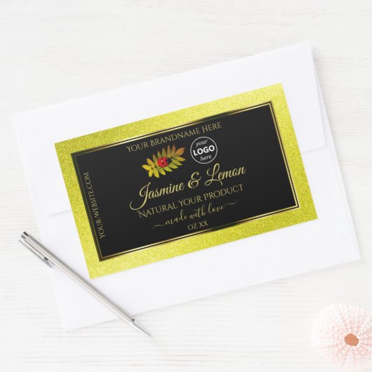 Gele zwarte Glitter-productlabels Ladybug-Logo Rechthoekige Sticker (Envelop)