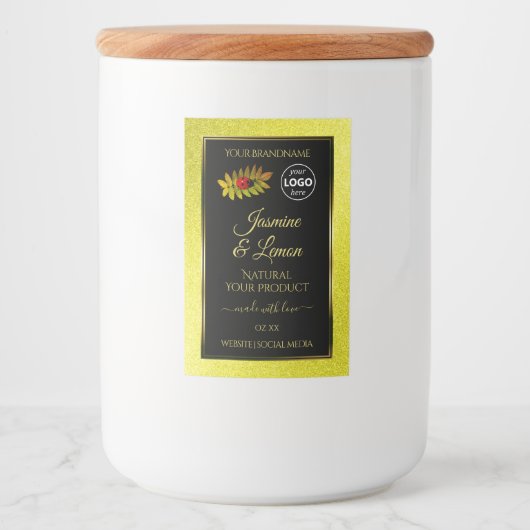 Gele zwarte Glitter-productlabels Ladybug-Logo Voedselcontainer Etiket (Voorkant)