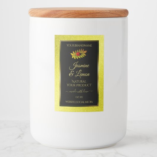 Gele zwarte Glitter-productlabels met Ladybug Voedselcontainer Etiket (Voorkant)