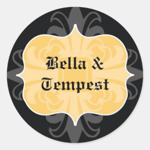 Gele zwarte gothic punk naam tag bruiloft gunst ronde sticker