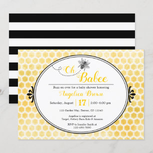 gele zwarte honingraatband Oh Babee baby shower Kaart