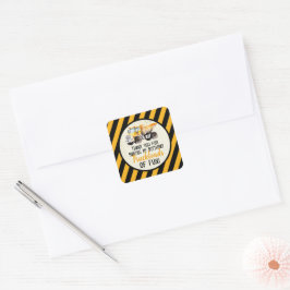 Gele zwarte kiepwagen bouwzone verjaardag vierkante sticker