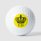 Gele zwarte kroon koning monogram initialen golfballen (Voorkant)