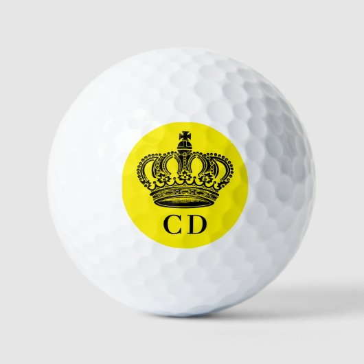 Gele zwarte kroon koning monogram initialen golfballen (Voorkant)