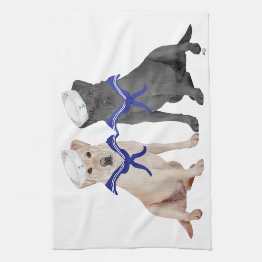 Gele & Zwarte Labrador Retrievers Theedoek (Verticaal)