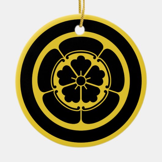  gele zwarte Oda Japan Mon Vector Art Keramisch Ornament (Voorkant)