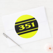 Gele zwarte Race Stripes 351 motorsticker Ronde Sticker (Envelop)