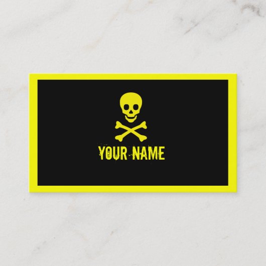 Gele zwarte schedel crossbones aanpasbare kaarten visitekaartje (Voorkant)