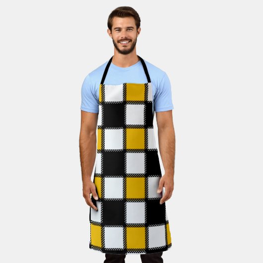 Gele zwarte speldenstang schort (Gedragen)