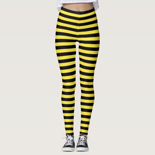 Gele zwarte strepen Bumble Bee Halloween Party Leggings (Voorkant)