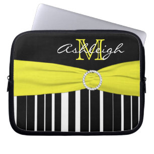 Gele zwarte Striped FAUX Ribbon-laptophoes Laptop Sleeve