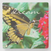 Gele Zwarte Swallowtail Vlinder Droom Script Stenen Onderzetter (Voorkant)