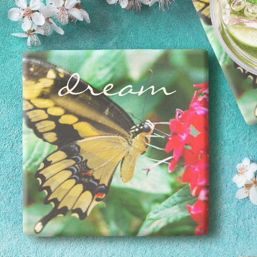 Gele Zwarte Swallowtail Vlinder Droom Script Stenen Onderzetter