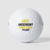 Gele zwarte Typografie Funny Lost Golf Ball Golfballen (Voorkant)