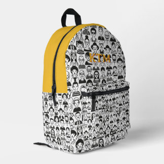 Gele Zwarte Witte Doodle Gezichten Monogram Bedrukte Rugzak
