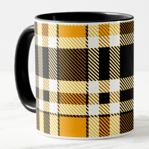 Gele Zwarte Witte Flanelen Tartan Patroon Ontwerp Mok