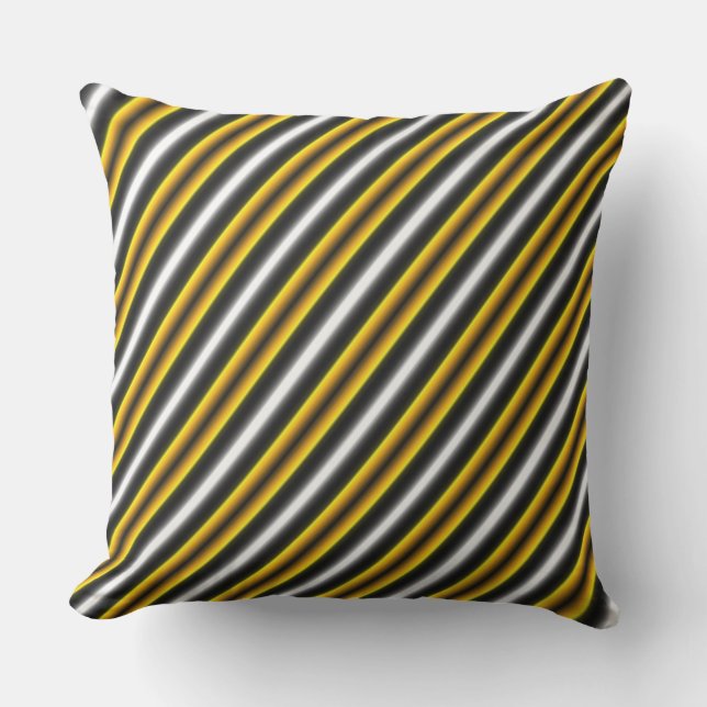 Gele zwarte witte regenboogstripes buitenkussen (Voorkant)