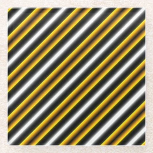 Gele zwarte witte regenboogstripes glazen onderzetter (Voorkant)