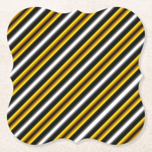 Gele zwarte witte regenboogstripes kartonnen onderzetters (Voorkant)