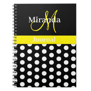Gele Zwarte Witte Stippen Monogram Notitieboek