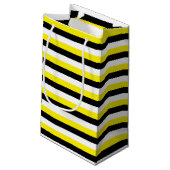 Gele zwarte witte strepen klein cadeauzakje (Achterkant Gekanteld)