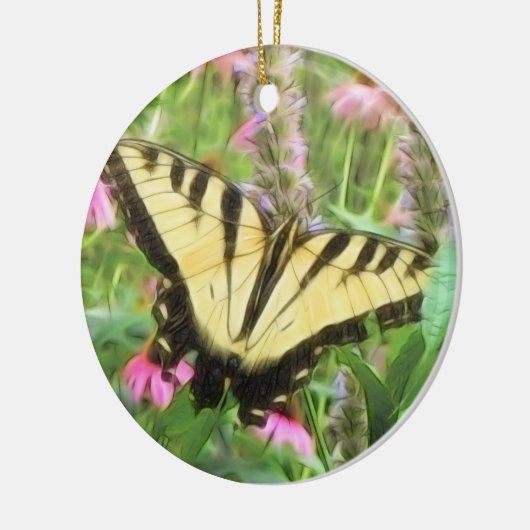 Gele Zwemstaartvlinder in zomertuin Keramisch Ornament (Links)