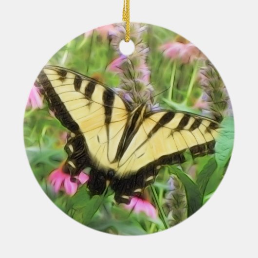 Gele Zwemstaartvlinder in zomertuin Keramisch Ornament (Achterkant)