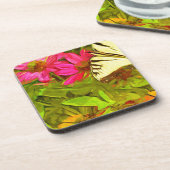 Gele Zwemstaartvlinder op bloemen Abstract Onderzetter (Linkerzijde)