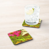 Gele Zwemstaartvlinder op bloemen Abstract Onderzetter (Rechterzijde)