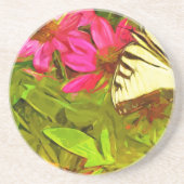 Gele Zwemstaartvlinder op bloemen Abstract Zandsteen Onderzetter (Voorkant)