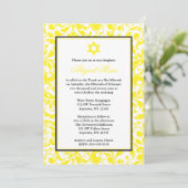 Gele Zwirl Damask Bat Mitzvah Invitaties Kaart (Staand voorkant)