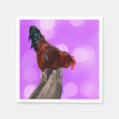 Gelegen in majesteit: Haan op dromerige Paarse glo Servet (Voorkant)