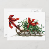 Geleid met een mistletoe in rood lintje briefkaart (Voorkant / Achterkant)