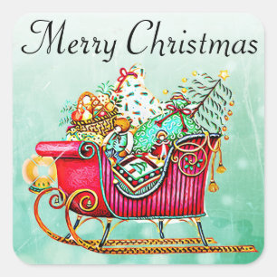  Geleid of Sleigh met cadeaus en kerstboom Vierkante Sticker