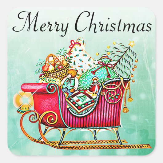  Geleid of Sleigh met cadeaus en kerstboom Vierkante Sticker (Voorkant)