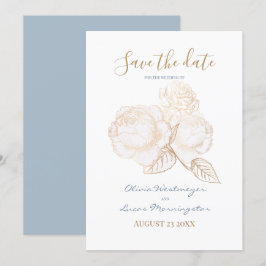 Geleid Roos Stusty Blue Ivory Save the Date Kaart