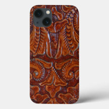 Geleide lederen afdrukking in Cognac Brown iPhone 
