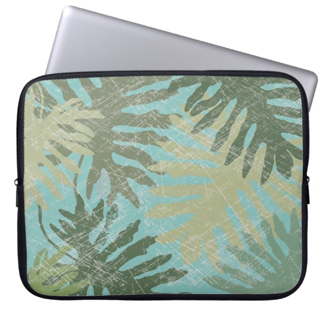 Geleste tropische bladeren laptop sleeve (Voorkant)