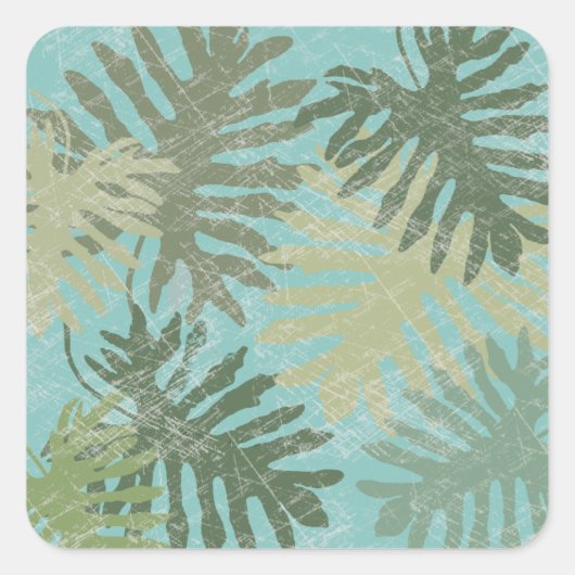 Geleste tropische bladeren vierkante sticker (Voorkant)